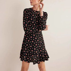 Boden Black Floral Long Sleeve Flippy Mini Dress NWT